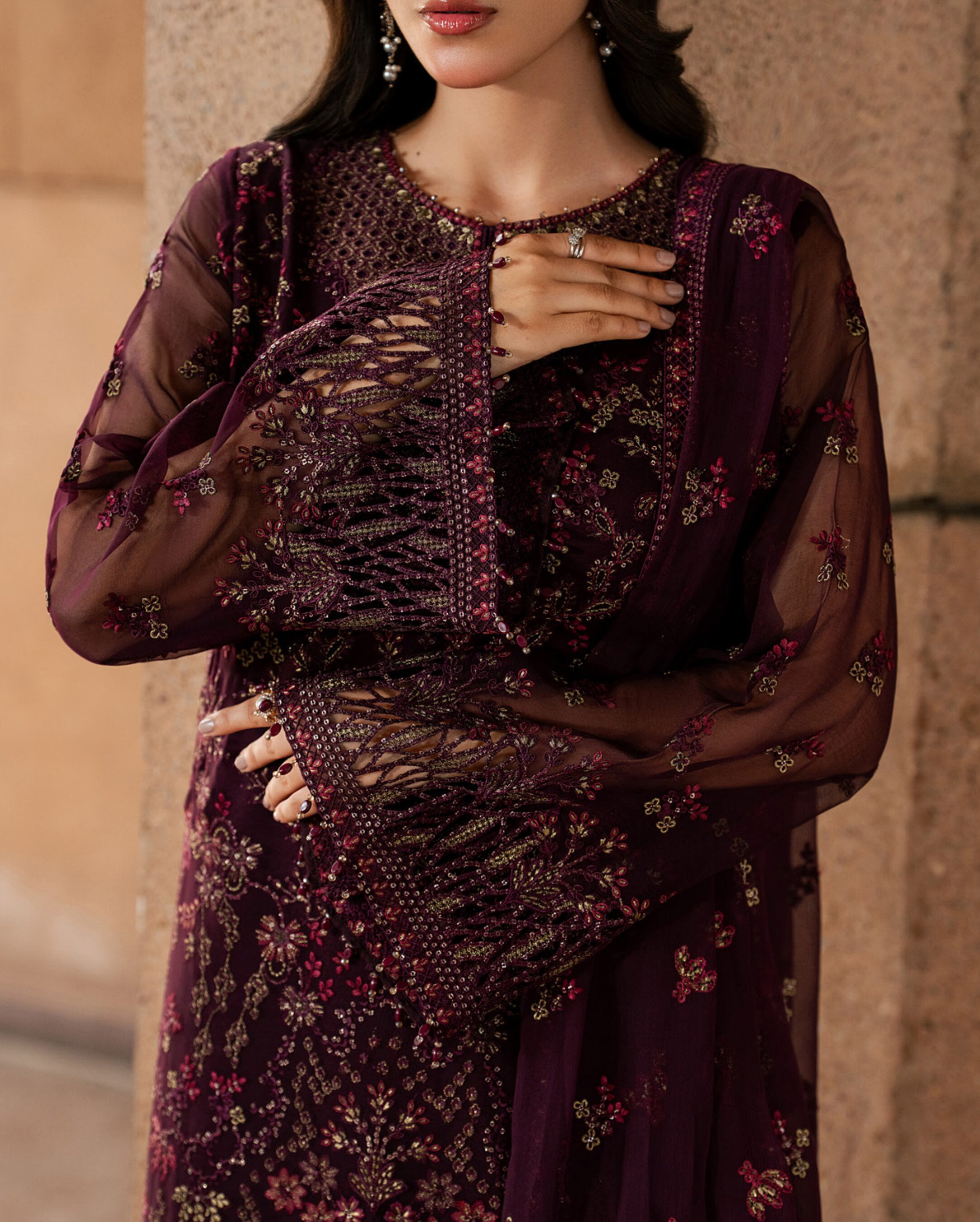 Lazawal by Lamisah | Unstitched Embroidered Formal Chiffon Collection - 2026 (MAROON MAJESTY)