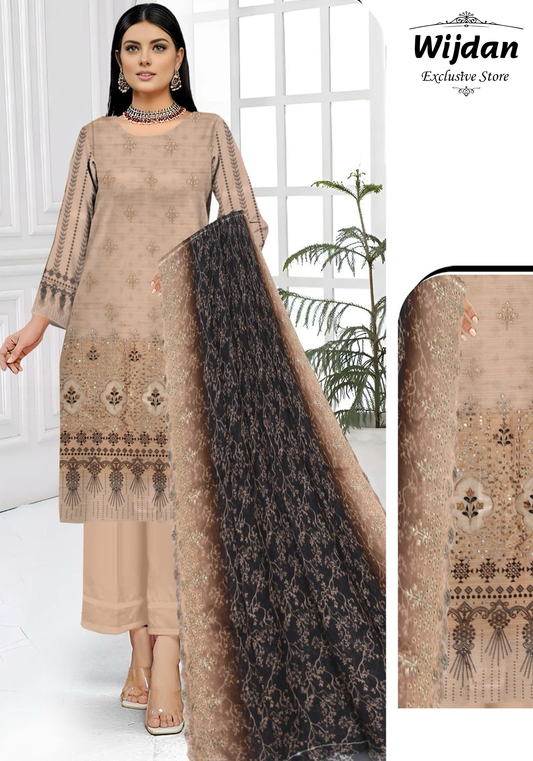 Wijdan Digital Print Embroidered Voil Dupatta Collection D-09