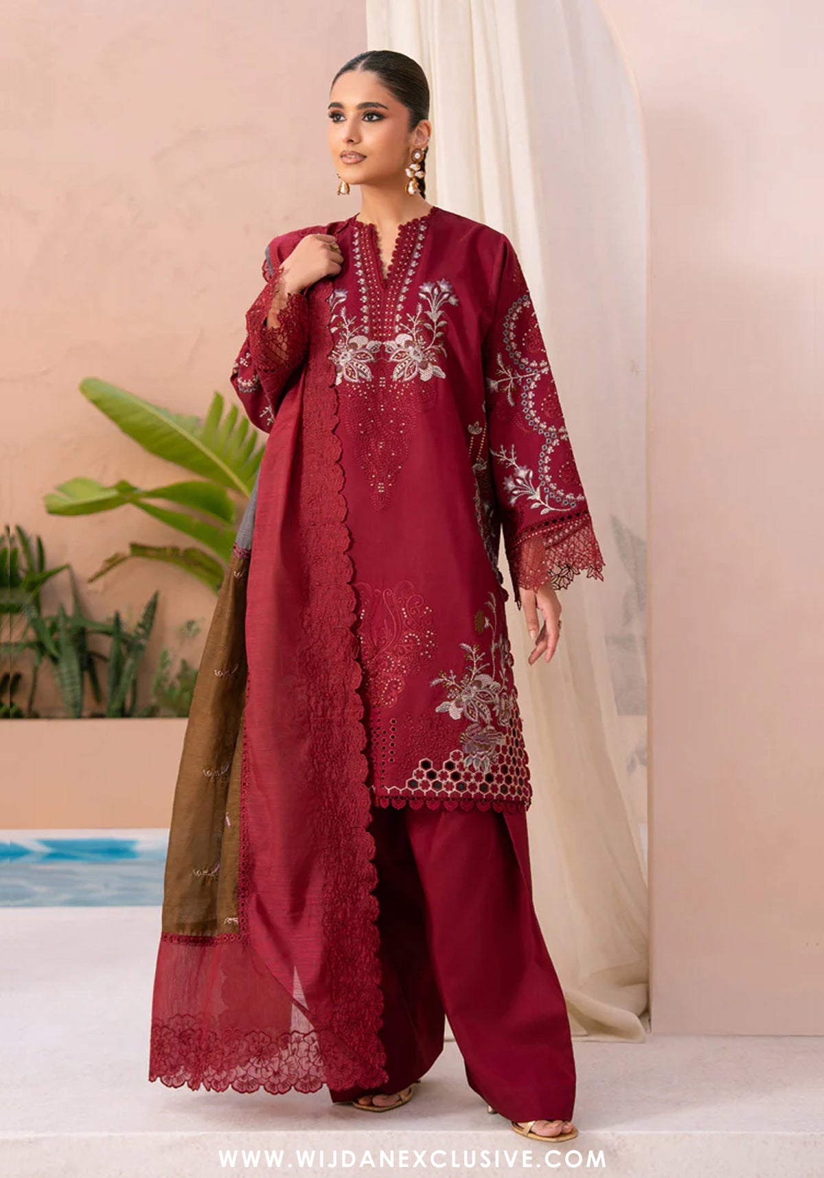 Amani by Marjjan | Unstitched Embroidered Viscose Winter Collection - 2025 MSV-01-B (MAROON)