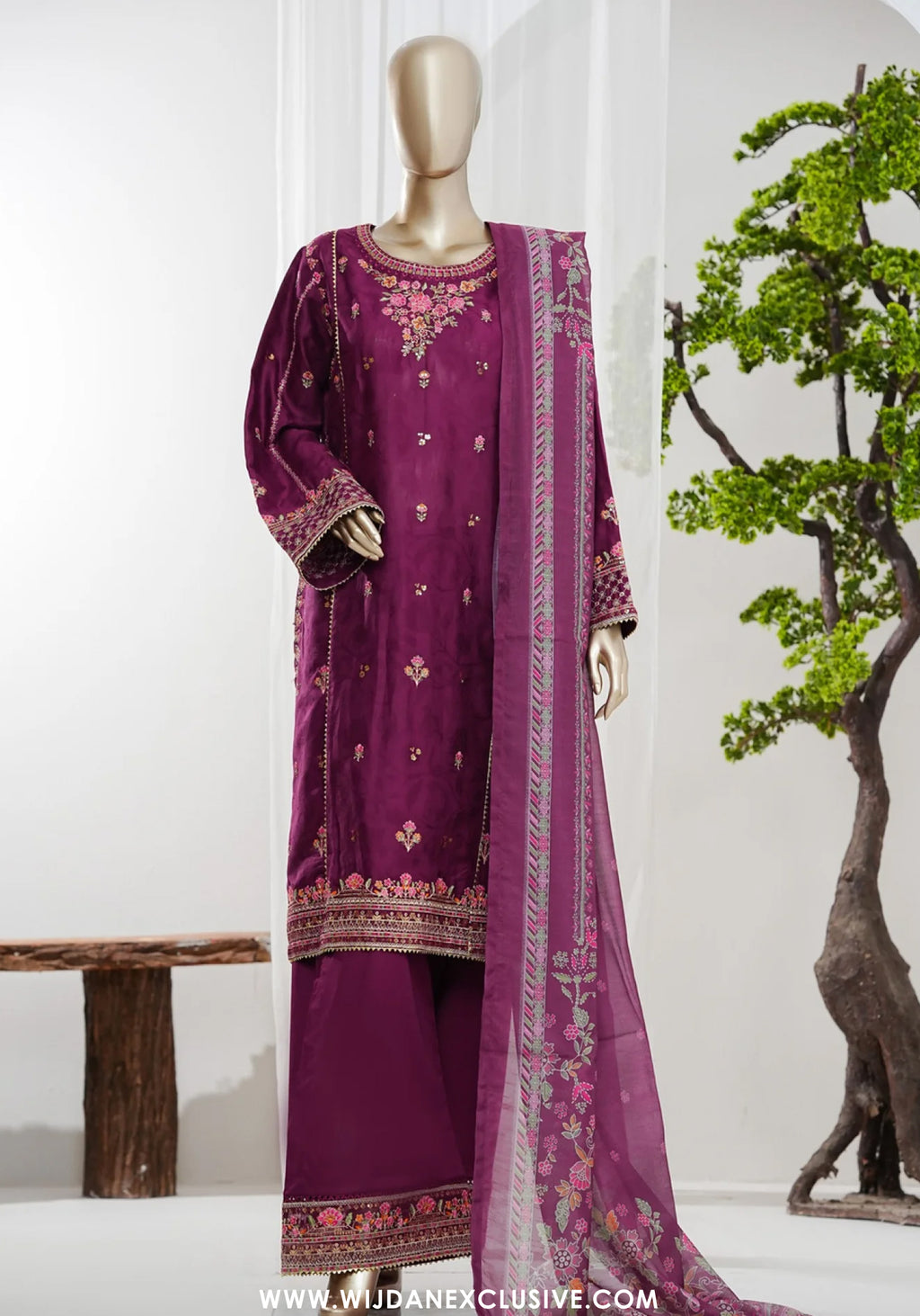 Bin Saeed Stitched 3pc Luxury Embroidered Jacquard Collection - 2026 (D-09)