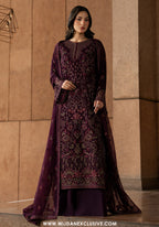 Lazawal by Lamisah | Unstitched Embroidered Formal Chiffon Collection - 2026 (MAROON MAJESTY)