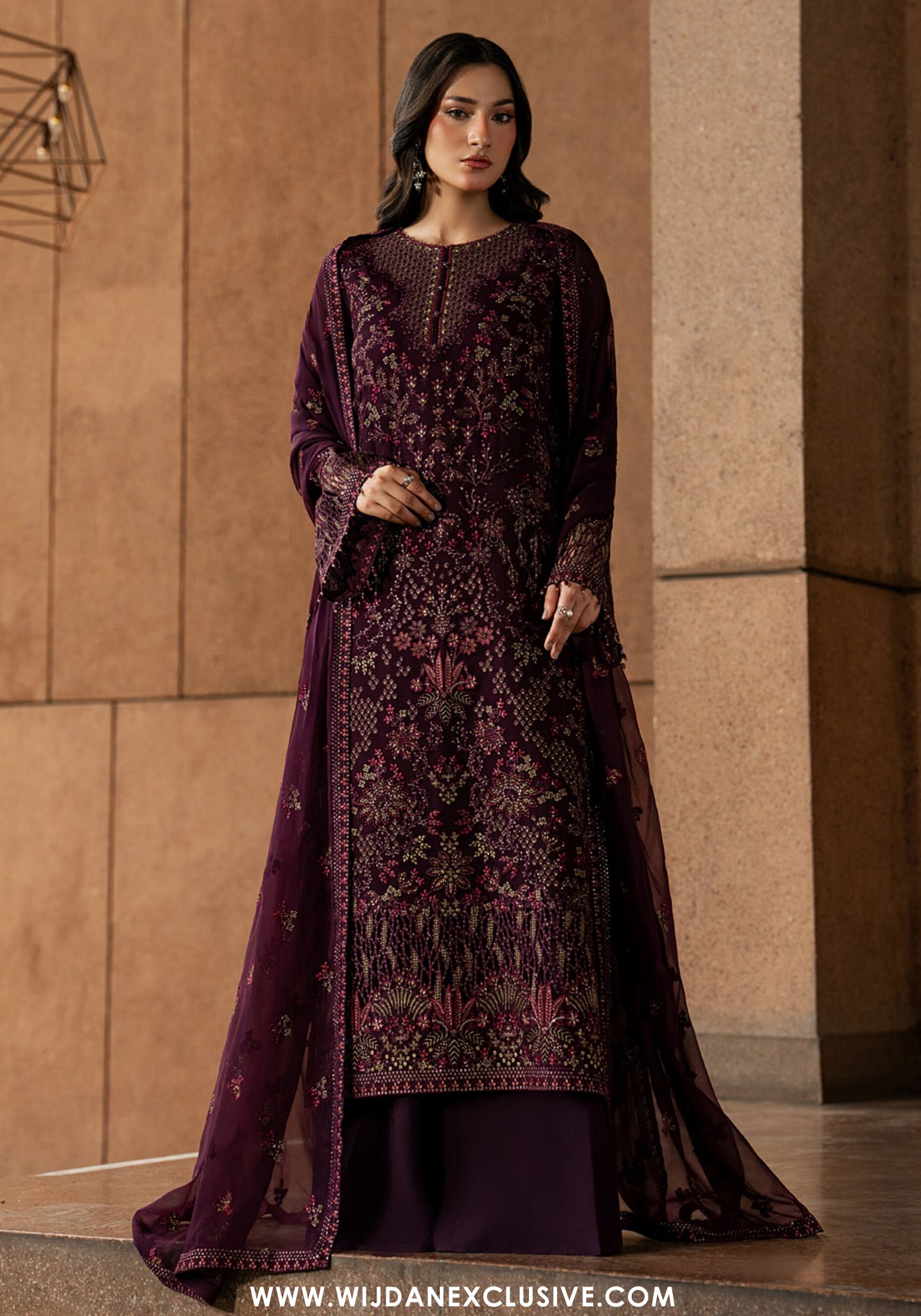 Lazawal by Lamisah | Unstitched Embroidered Formal Chiffon Collection - 2026 (MAROON MAJESTY)