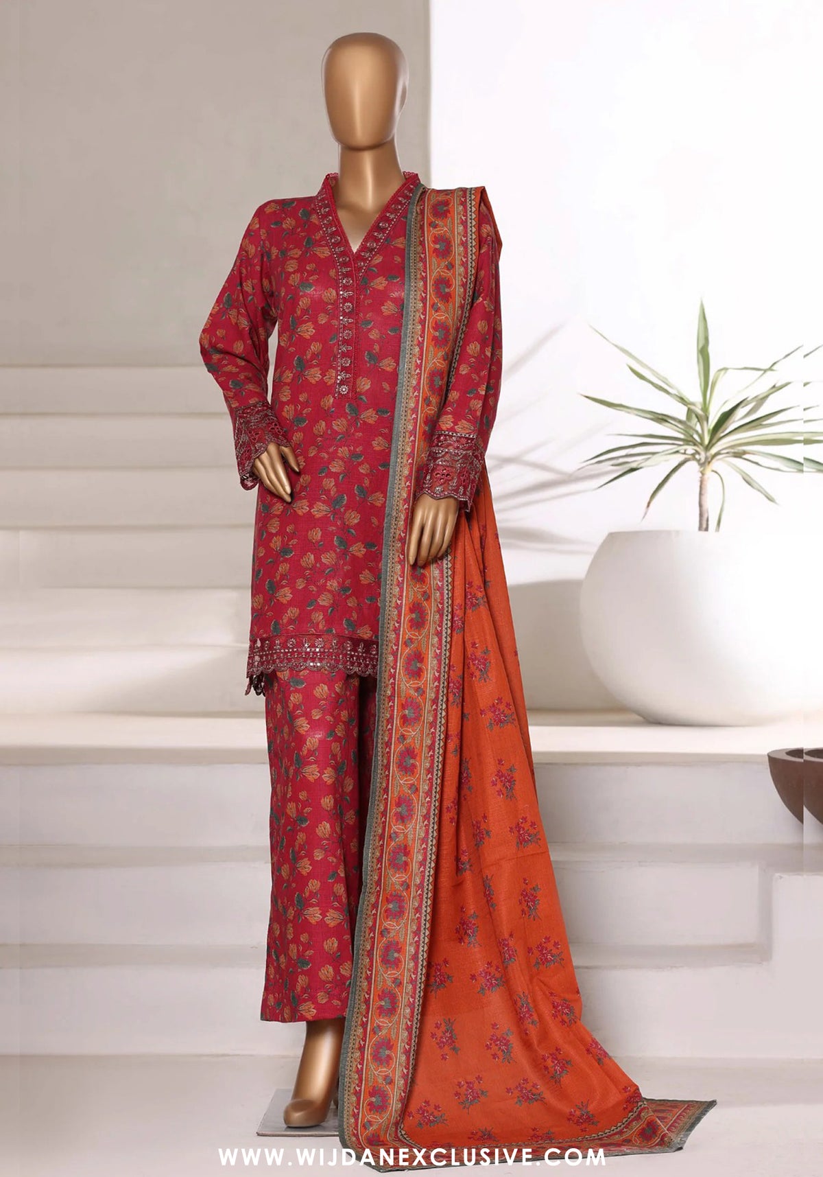 Sadabahar Malika Stitched Embroidered Khaddar Collection - 2025 (RED)