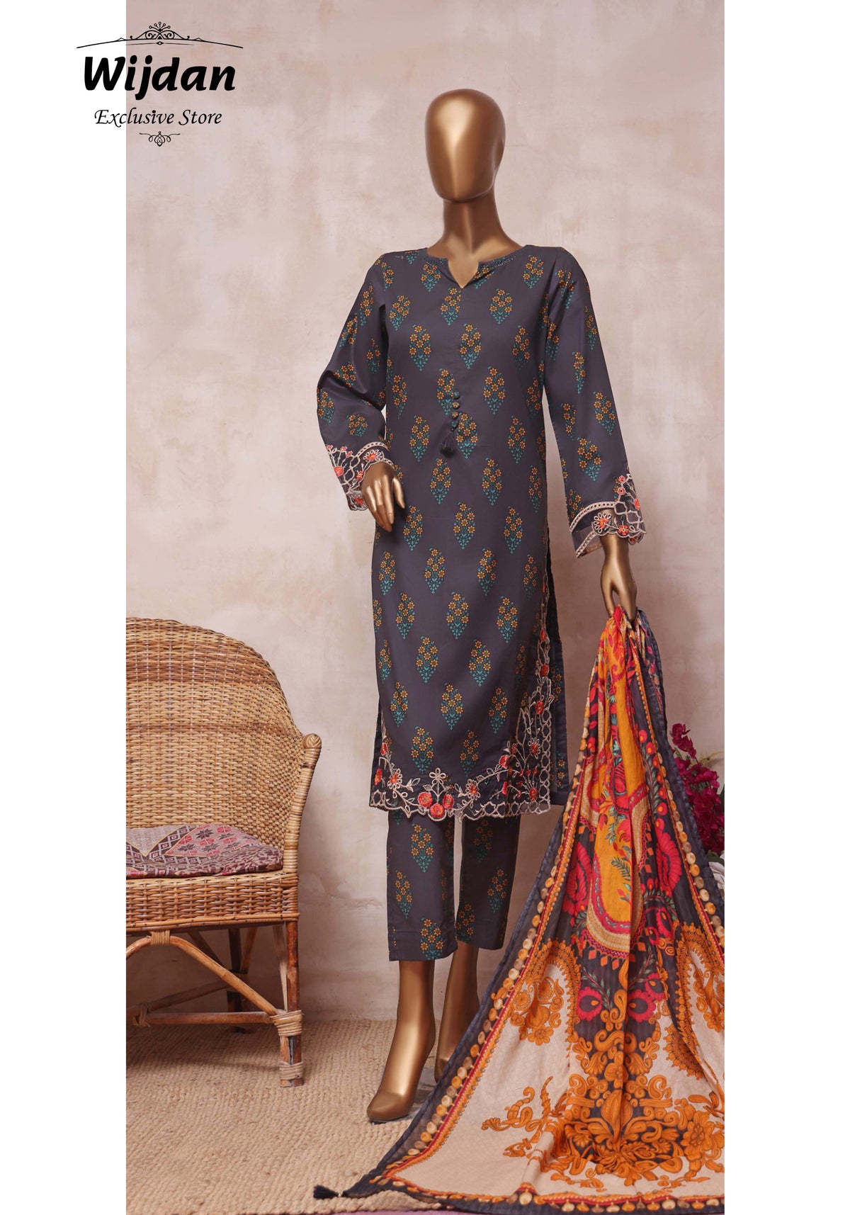 Sadabahar 3 PC Embroidered Cutwork Pret Cambric Collection'23 D-09