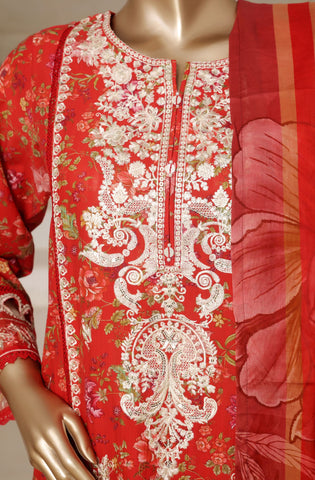 Sadabahar Signature Stitched Festive Embroidered Lawn - 2025 Vol-02 Red
