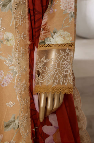 Sadabahar Signature Stitched Festive Embroidered Lawn - 2025 Vol-02 Fawn