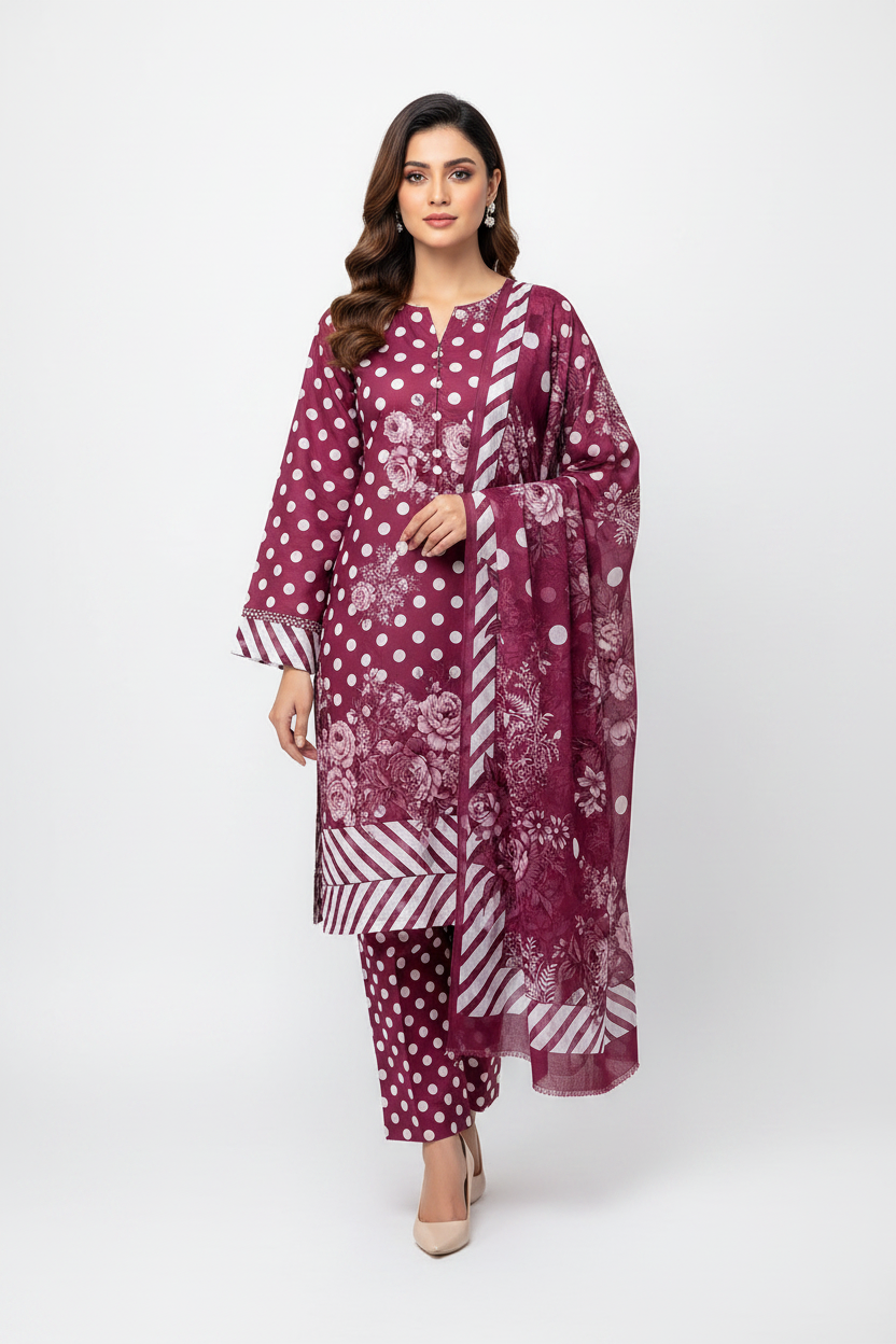 Polka & Drapes Unstitched Printed Lawn Collection - 2026 (D-02)