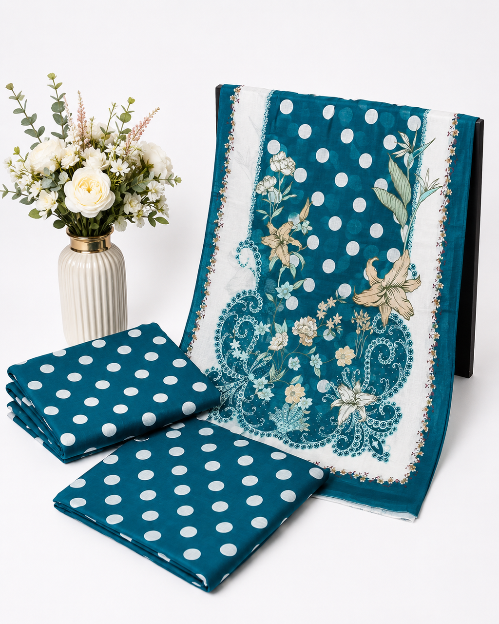 Polka & Drapes Unstitched Printed Lawn Collection - 2026 (D-03)