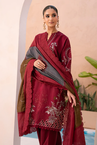 Amani by Marjjan | Unstitched Embroidered Viscose Winter Collection - 2025 MSV-01-B (MAROON)