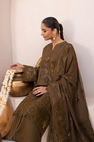 Amani by Marjjan | Unstitched Embroidered Viscose Winter Collection - 2025 MSV-05-A (COFFEE)