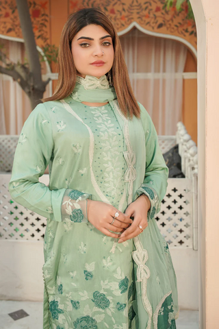 Marjjan Unstitched Silk Viscose Embroidered Vol-03 Collection - 2025 (ICE GREEN)