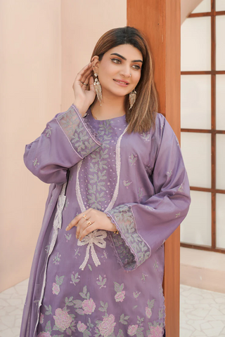 Marjjan Unstitched Silk Viscose Embroidered Vol-03 Collection - 2025 (LAVENDER)