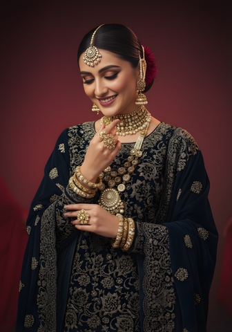 Premium Unstitched Embroidered Velvet Collection - 2025 by Wijdan (NAVY BLUE)