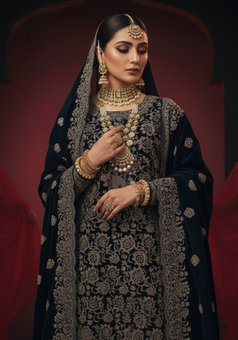 Premium Unstitched Embroidered Velvet Collection - 2025 by Wijdan (NAVY BLUE)