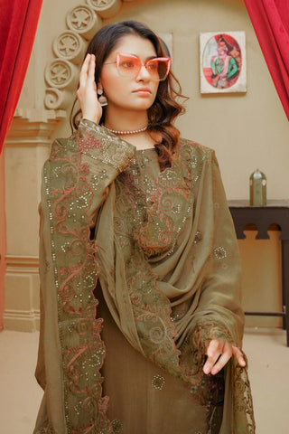 Ehaab Unstitched Silk Viscose Embroidered Collection - 2025 MV-285 (MEHNDI)