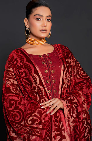 Palachi Unstitched Luxurious Embroirdered Winter Collection - 2025 (Red)