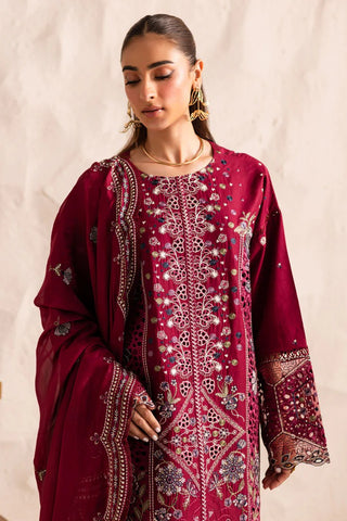 Marjjan Guzel Unstitched Embroidered Lawn Collection - 2025 SMC-204 (Maroon)