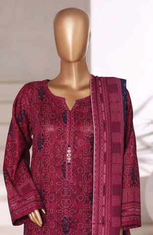 Sadabahar Printed Stitched Khaddar 3PC Collection - 2025 (MAROON D-10)