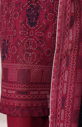 Sadabahar Printed Stitched Khaddar 3PC Collection - 2025 (MAROON D-10)