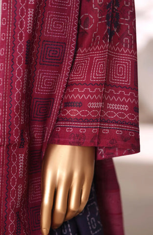Sadabahar Printed Stitched Khaddar 3PC Collection - 2025 (MAROON D-10)
