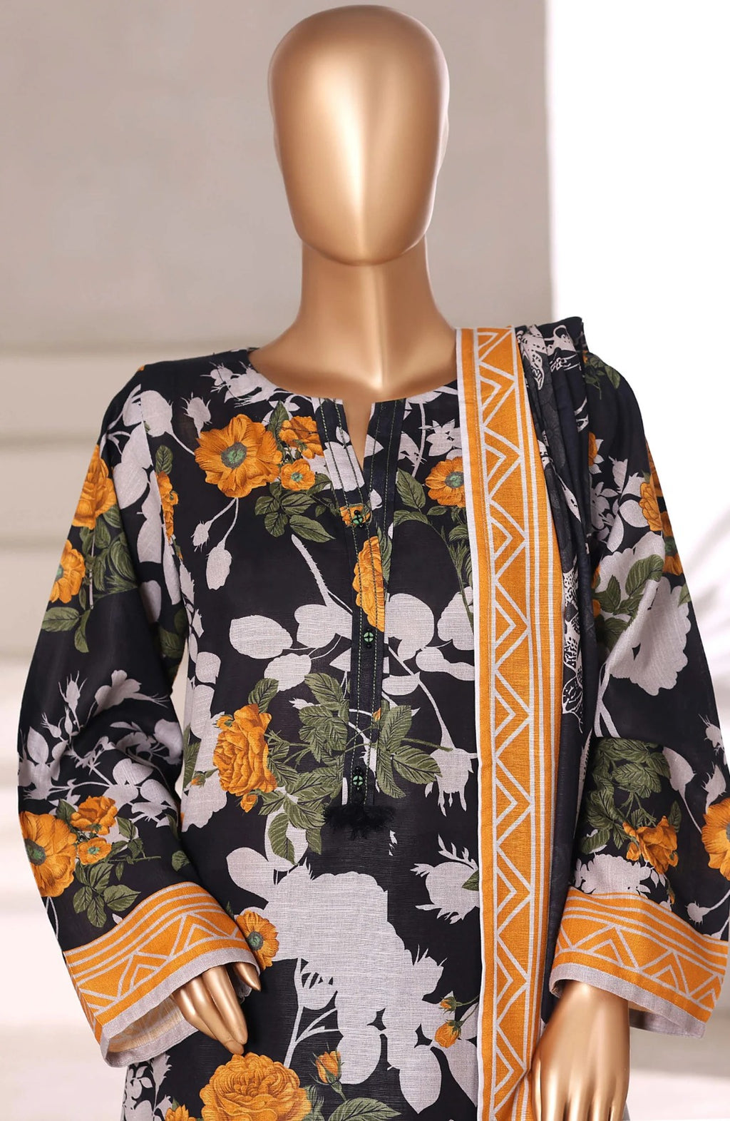 Sadabahar Printed Stitched Khaddar 3PC Collection - 2025 (BLACK D-01)