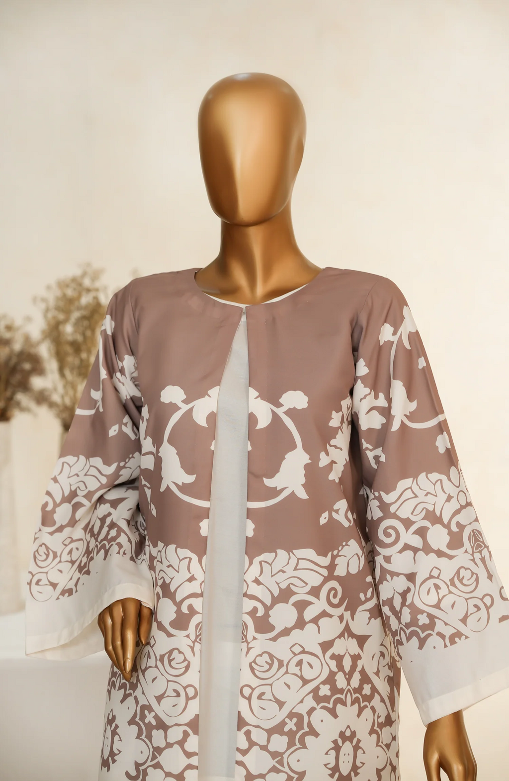 Zehaina by Amna Khadija | RTW Digital Printed Poly Swiss Coat Collection - 2025 (BROWN)