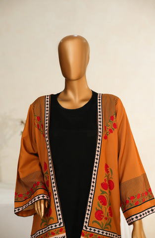 Zehaina by Amna Khadija | RTW Digital Printed Poly Swiss Coat Collection - 2025 (MUSTARD)