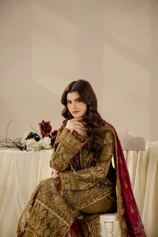 Areesha Unstitched Festive Formal Vol-23 Collection - 2026 (Antique Olive Majesty)