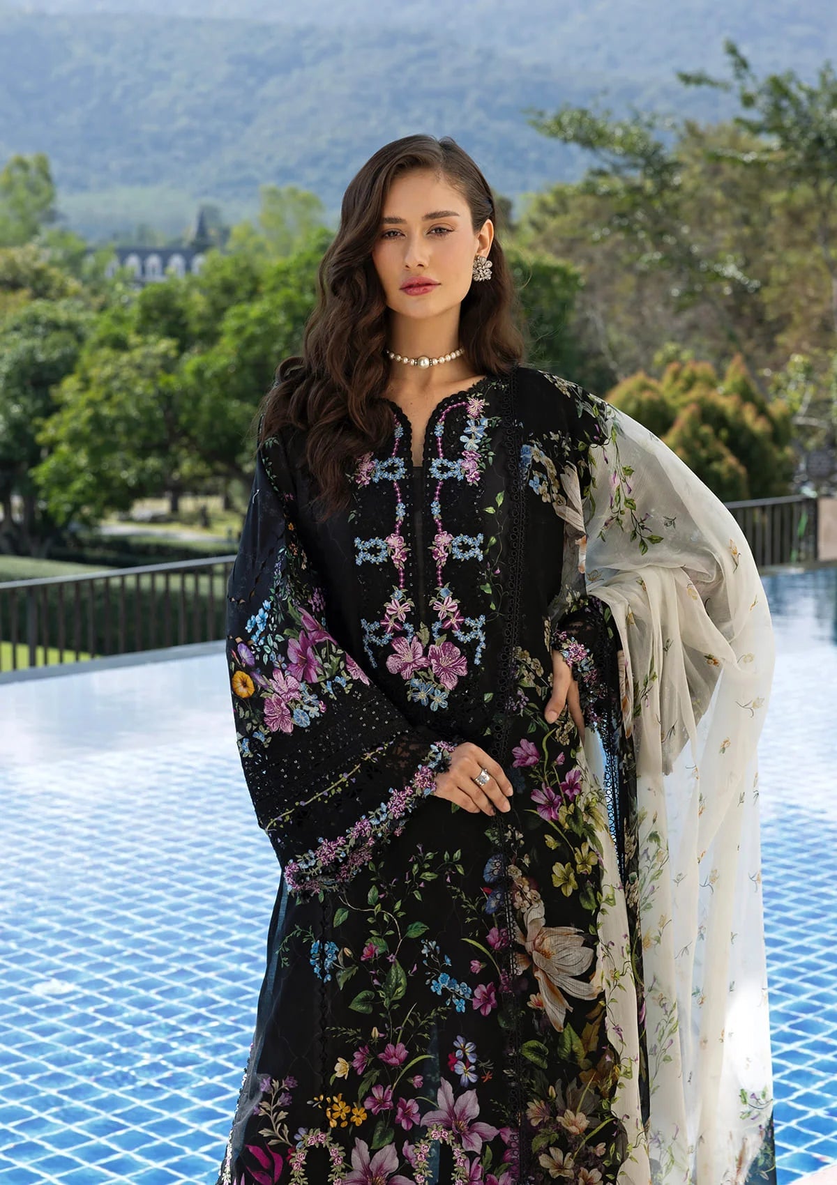 Elaf Signature Unstitched Printed Embroidered Lawn Collection - 2026 ESA-1B BLACK THRONE