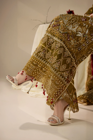 Areesha Unstitched Festive Formal Vol-23 Collection - 2026 (Antique Olive Majesty)