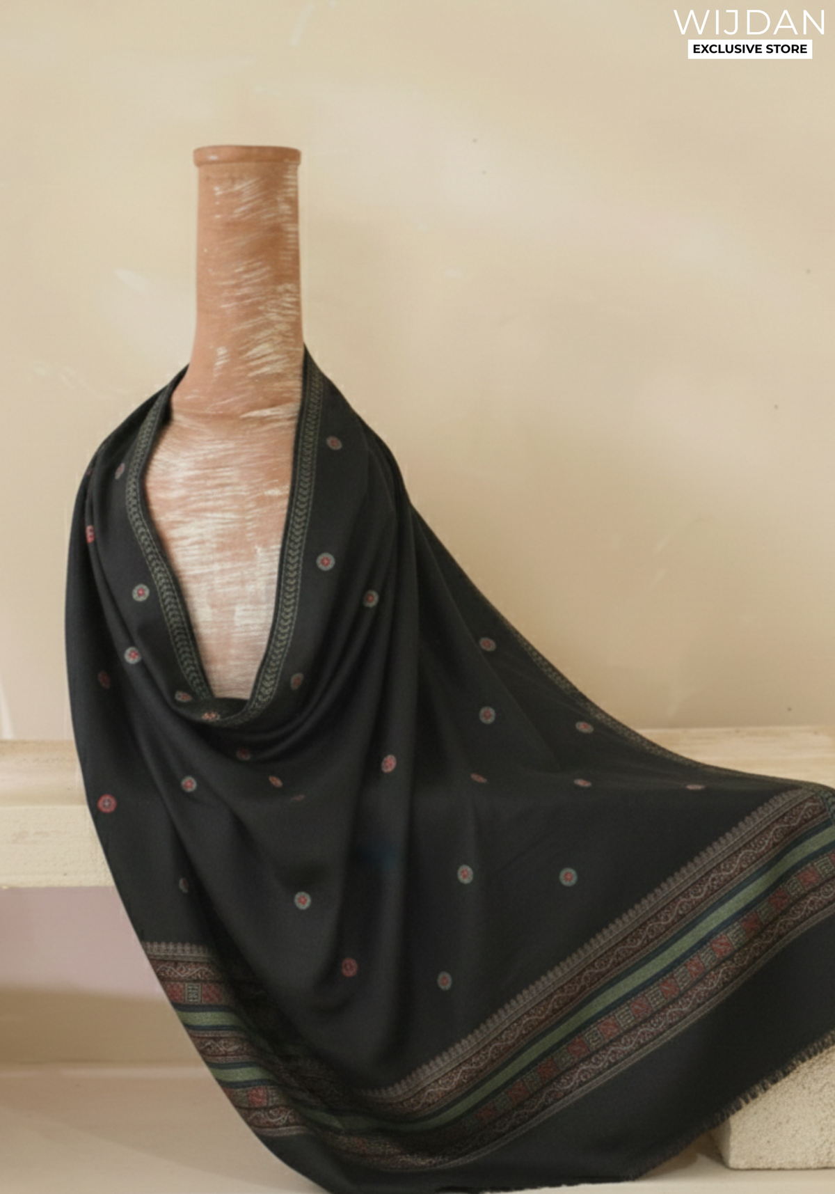 Wijdan Wool Printed Women's Shawl Collection - 2025 (BLACK)