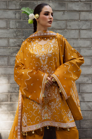 Lovella by Marjjan | Unstitched Embroidered Viscose Collection - 2025 MEV-45 A (MUSTARD)