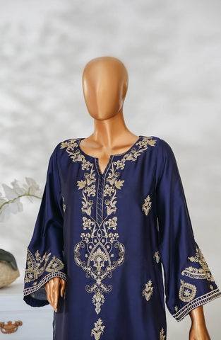 Mohar by Amna Khadija | Stitched Shamooz Silk 2PC Collection - 2026 (DEEP BLUE)