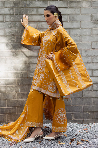 Lovella by Marjjan | Unstitched Embroidered Viscose Collection - 2025 MEV-45 A (MUSTARD)