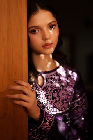 Meline by Farasha | Unstitched Premium Viscose Collection - 2025 (PLUM POWDER)